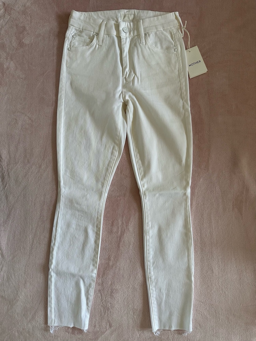 MOTHER The Looker Ankle Fray Jeans Glass Slipper White Size 24 NWT